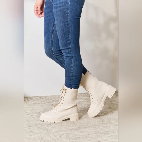 East Lion Corp Zip Back Lace-up Design Front Combat Boots